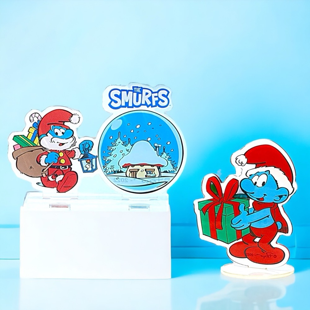 Brand New Acrylic Christmas Smurfs Decor (Set of 2), Nostalgic Cartoon, Holiday